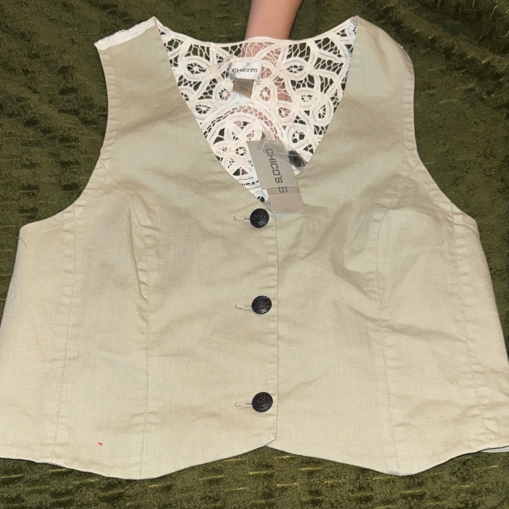NWT Chicos Crocheted Denim Sabine Vest Size 3